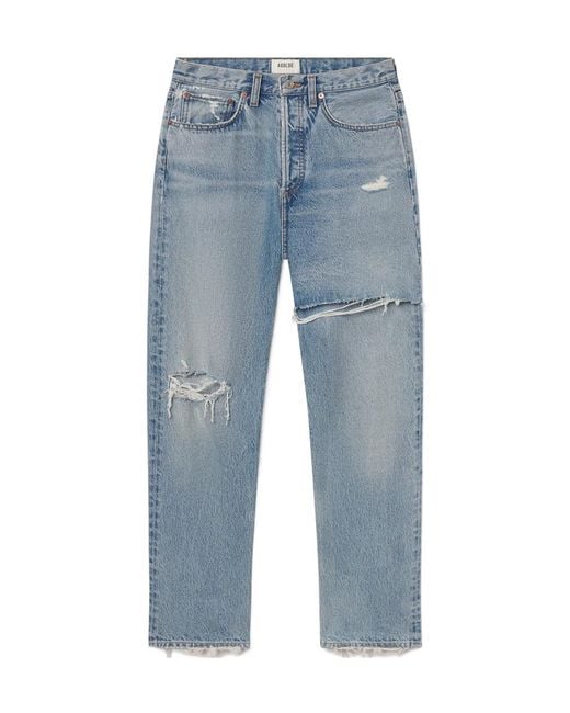 Agolde Blue Distressed Straight-Leg Jeans
