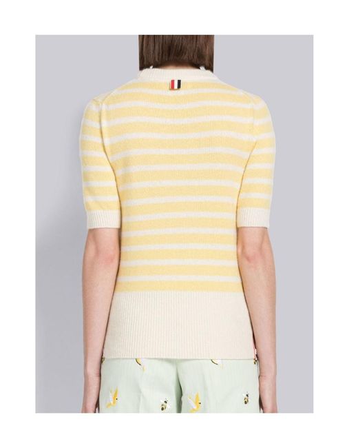 Thom Browne Yellow Horizontal-Stripe Knitted T-Shirt