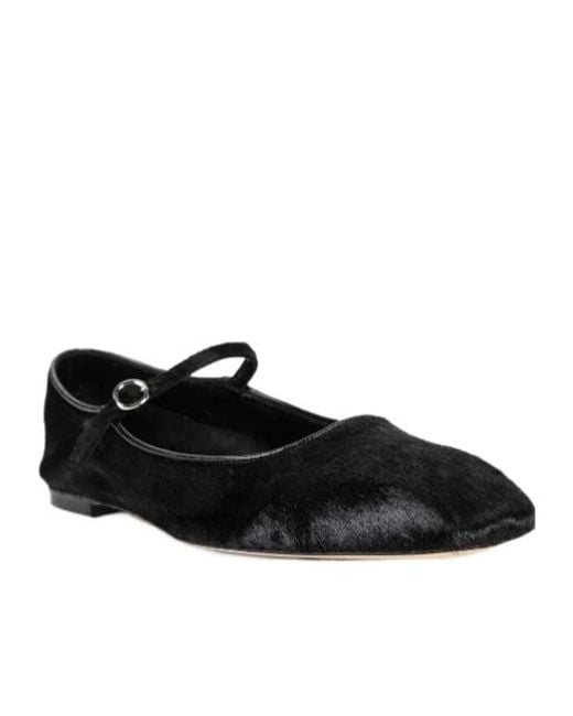 Aeyde Black Mary-Jane Pony Hair Strap Ballet Flats