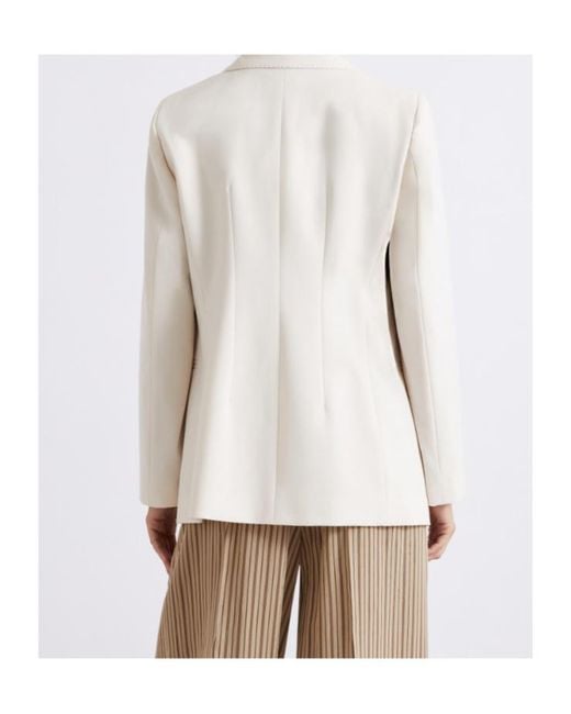 Marella Natural Double-Breasted Stretch Canvas Blazer