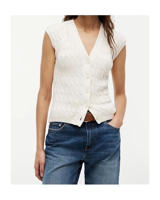 Tommy Hilfiger White Cable-Knit Sleeveless Cardigan
