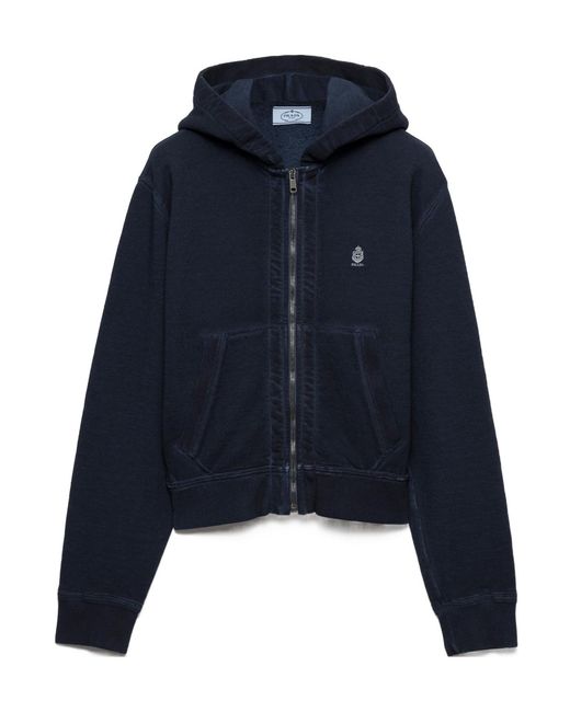Prada Blue Cotton Hoodie Jacket