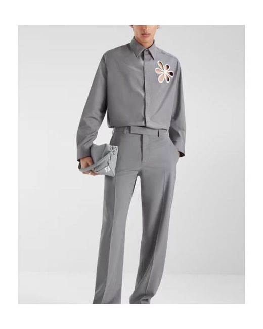 Fendi Gray Floral Cut-Out Long Sleeved Shirt for men