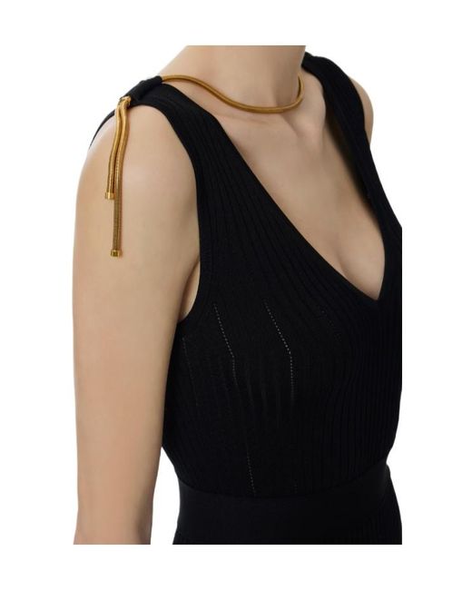 Elisabetta Franchi Black Embellished Openwork Knitted Dress