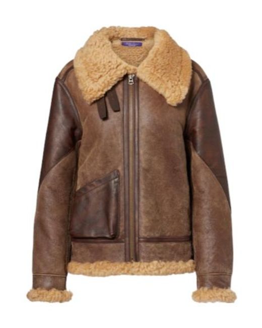 Ralph Lauren Brown Shearling-Trimmed Leather Jacket
