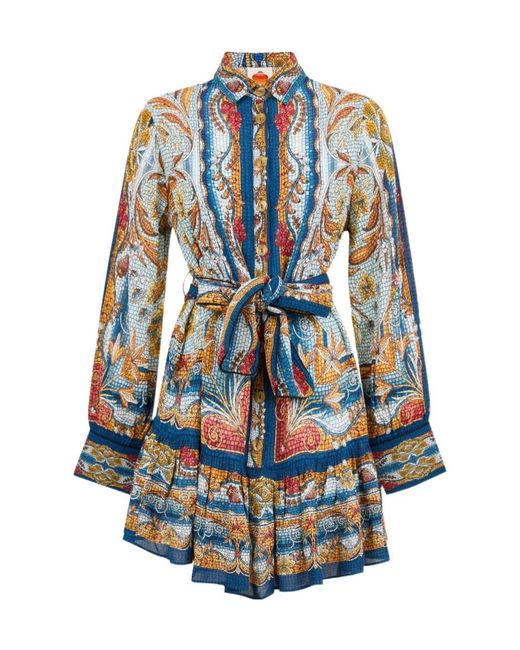 Farm Rio Blue Mosaic-Print Mini Dress