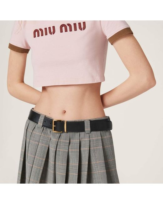 Miu Miu Gray Prince Of Wales Check Pleated Skirt