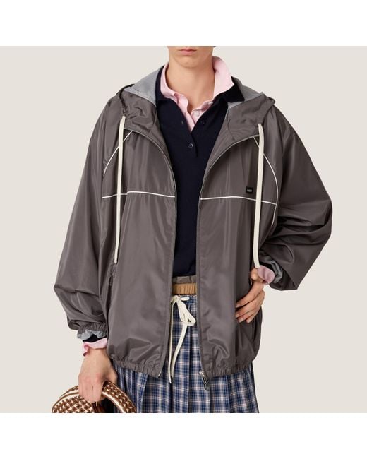 Miu Miu Black Technical Silk Zipper Blouson Jacket