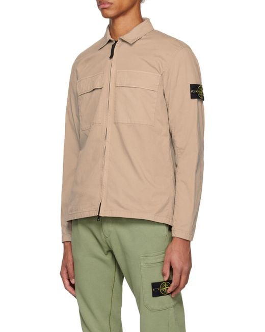 Stone Island Natural Logo-Patch Sleeve Shirt for men