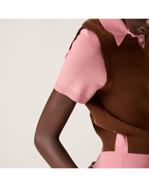 Miu Miu Brown Layered Wool And Cashmere Polo Shirt