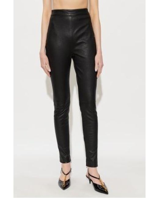 Balmain Black High-Waisted Leather Pants