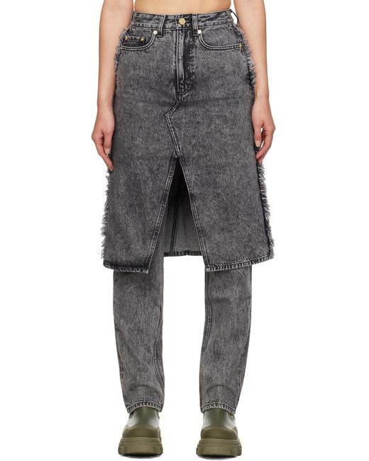 Ganni Gray Snow Washed Denim Skirt Jeans