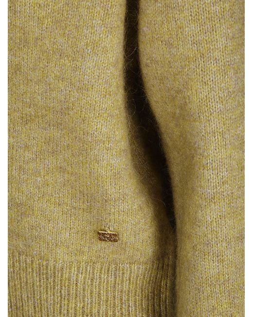 Ganni Green Mélange Deep V-Neck Knitted Sweater
