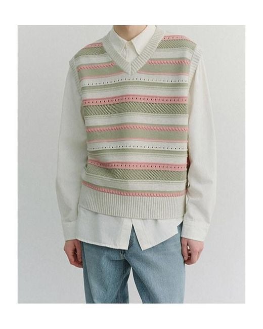 DUNST Gray Striped V-Neck Knitted Top for men