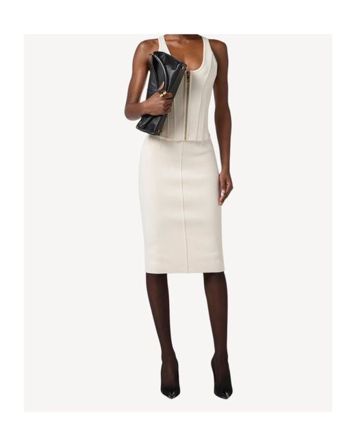 Elisabetta Franchi White Logo Patch Midi Skirt