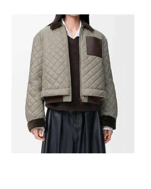 Loewe Gray Corduroy-Collar Quilted Jacket