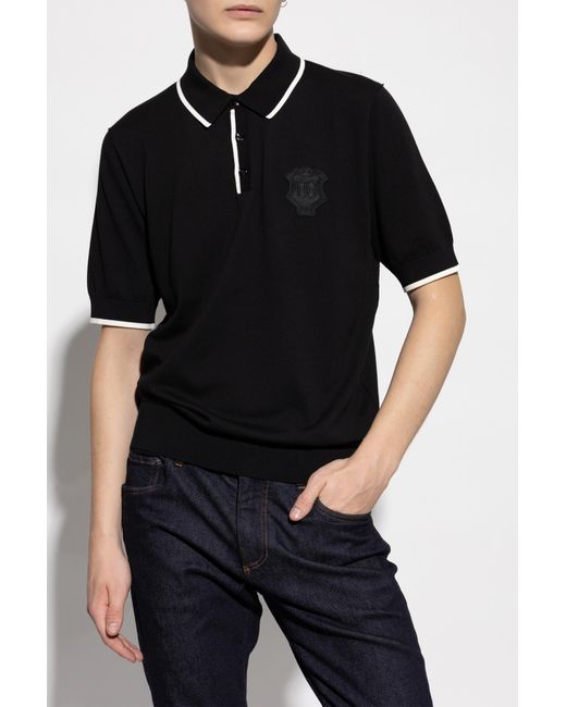 Dolce & Gabbana Black Dg Logo Embroidered Polo Shirt for men