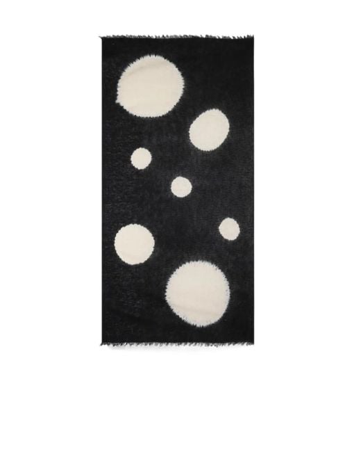 Yohji Yamamoto Black Polka-Dot Frayed Scarf