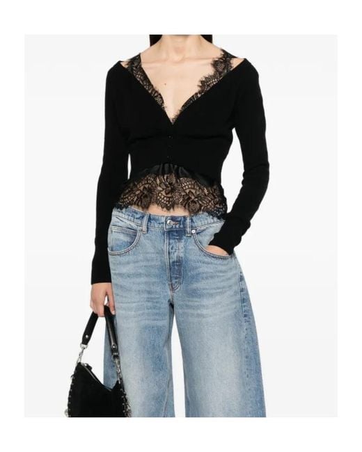 Ermanno Scervino Black Lace-Trim Button-Up Cardigan