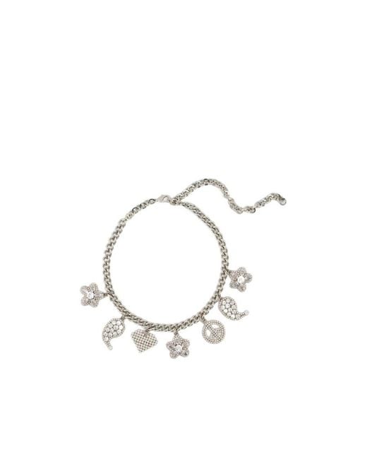 Alessandra Rich White Embellished Charm-Detailed Necklace
