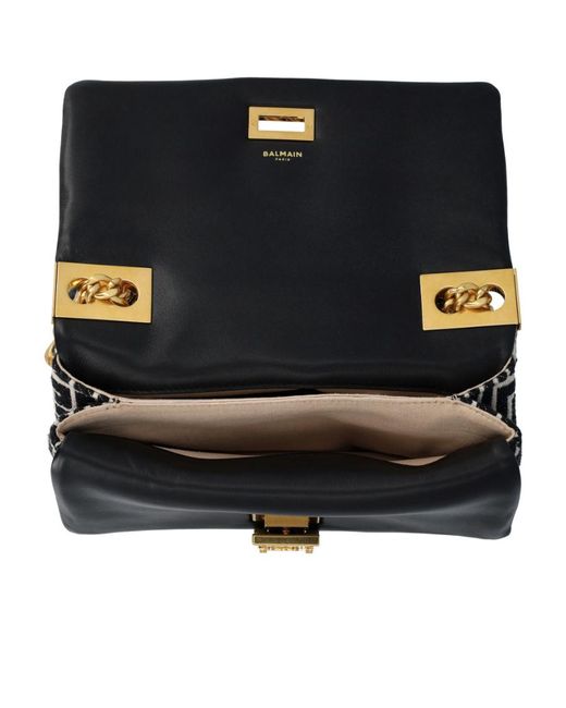 Balmain Black Small-Sized Monogram Jacquard 1945 Soft Bag