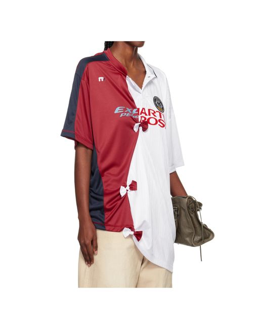Martine Rose Red Colour-Block Football Jersey for men