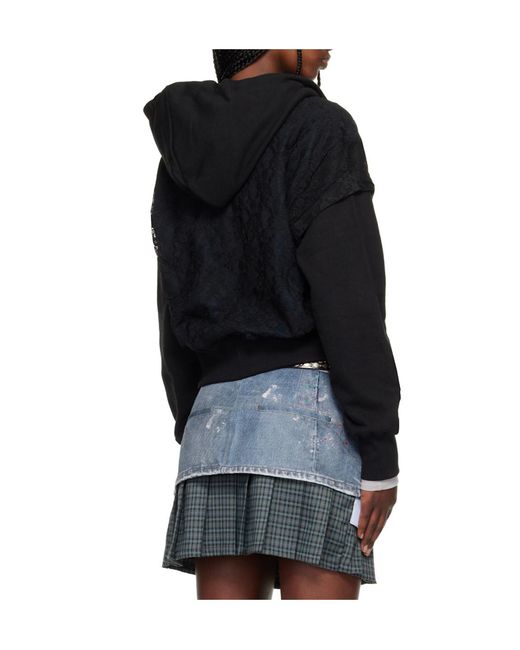 ANDERSSON BELL Black Lace Layered Zip-Up Hoodie