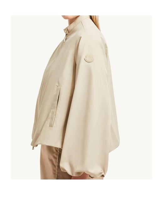 Moncler Natural Logo Patch Zip-Up Bomber Jacket