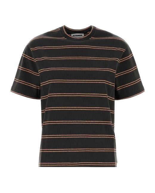 Jil Sander Black Striped Embroidered T-Shirt