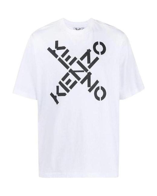 KENZO White Sport X Logo Print T-Shirt for men