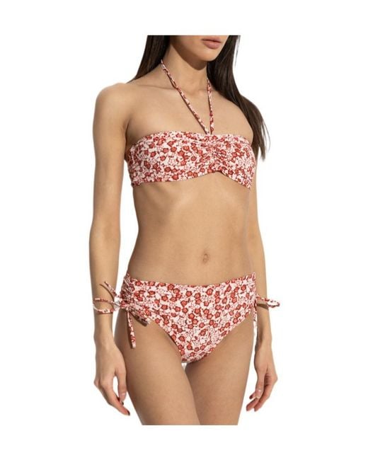Isabel Marant Red Floral Motif Tie Fastened Bikini Top