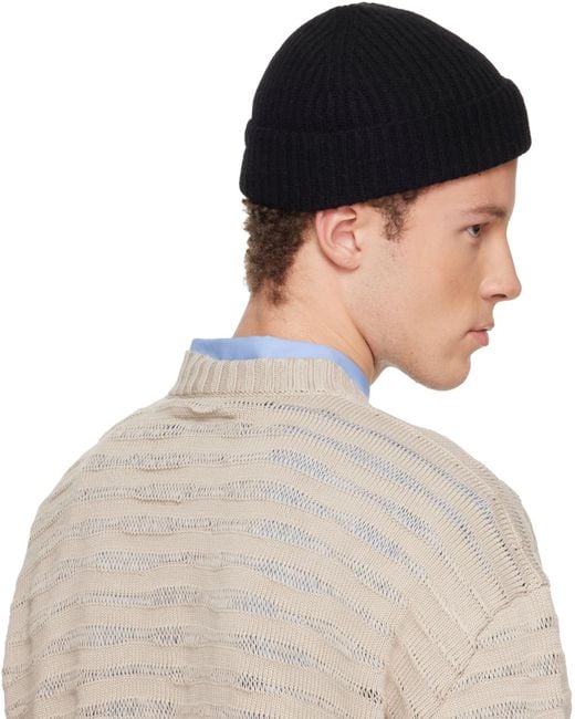 MM6 by Maison Margiela Black Ribbed Logo-Patch Beanie for men