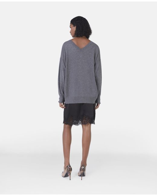 Stella McCartney Gray Stella Iconic V-Neck Knitted Jumper