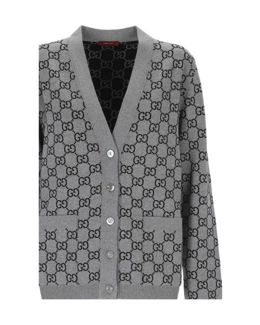 Gucci Gray Reversible Gg Wool Jacquard Cardigan