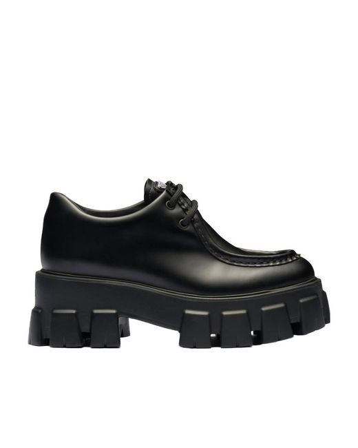 Prada Black Monolith Brushed Leather Lace-Up Shoes