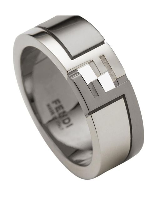 Fendi White Ff Cube Ring for men