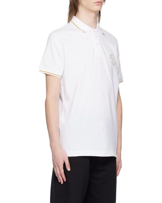 Versace Jeans White Chest Logo-Patch Polo Shirt for men