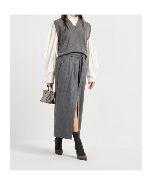 Brunello Cucinelli Gray V-Neck Knit Vest