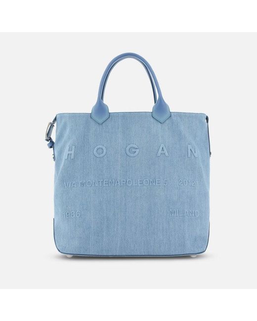 Hogan Blue Large Script Tote Bag