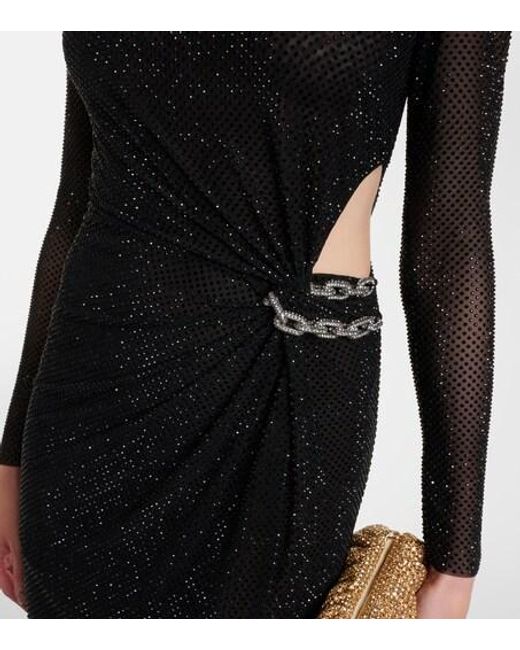 Self-Portrait Black Rhinestone-Embellished Mesh Maxi Dress
