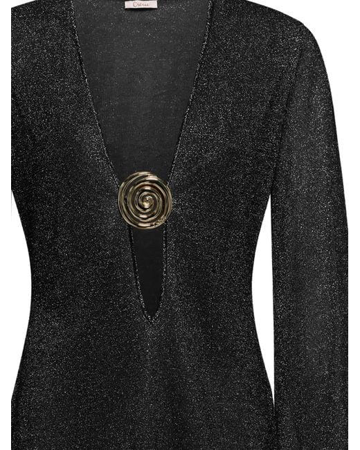 Oseree Black Oséree Lurex Plunge Mini Dress
