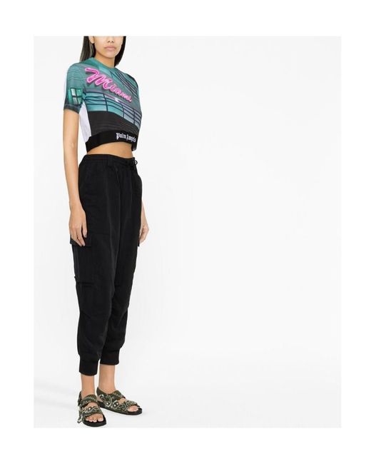 Palm Angels Blue Miami Print Crop T-Shirt