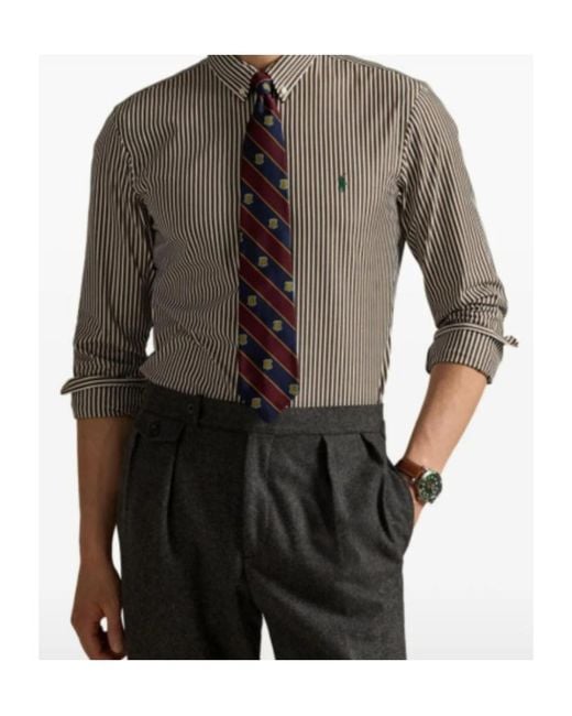 Polo Ralph Lauren Gray Polo Pony-Embroidered Striped Shirt for men