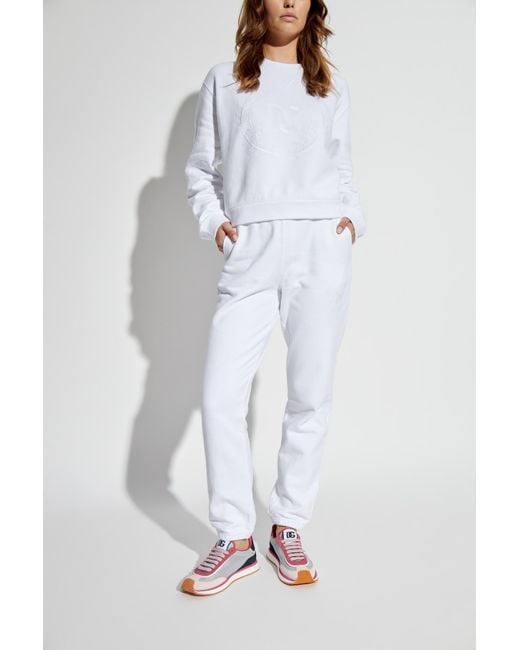 Dolce & Gabbana White Logo Embroidered Crewneck Sweatshirt