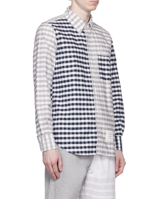 Thom Browne Blue Panelled Gingham Cotton Shirt for men