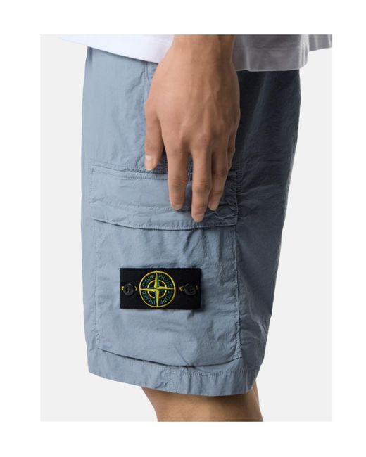 Stone Island Blue Logo-Patch Cargo Shorts for men