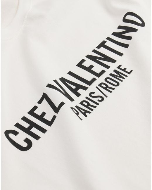 Valentino White Chez Printed Crewneck T-Shirt for men