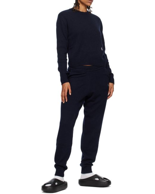 Sporty & Rich Blue Embroidered-Logo Cashmere Jumper for men