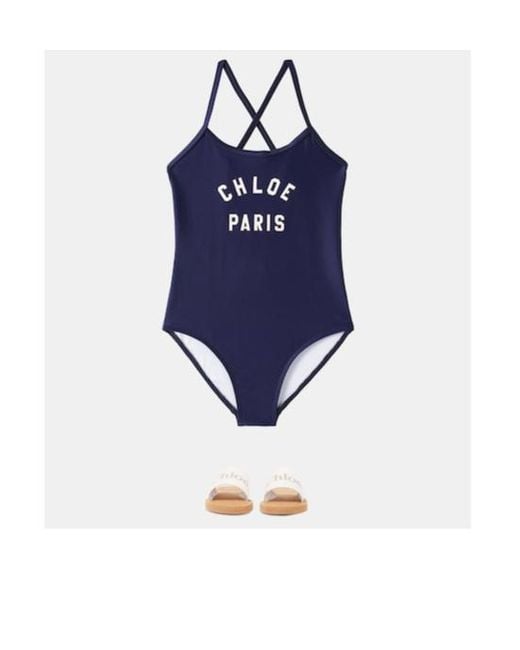 Chloé Multicolor Logo Embossed Denim Slides