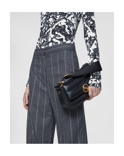 Stella McCartney Black S-Wave Logo Plaque Foldover Shoulder Bag